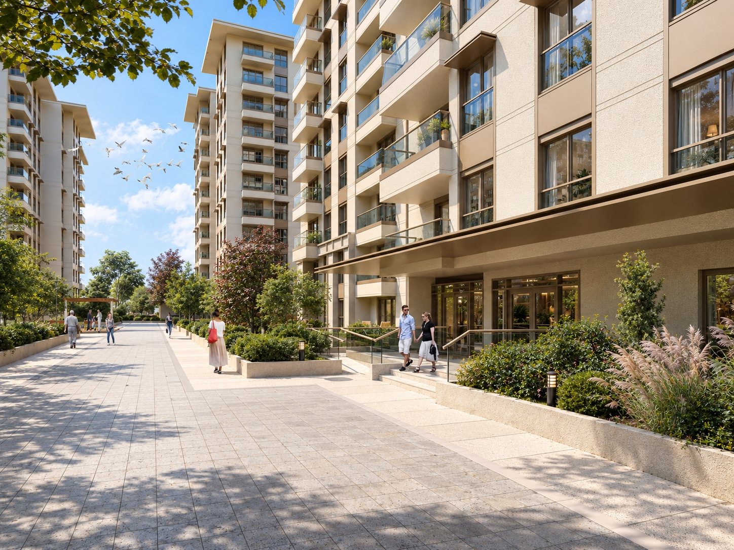 Pedestrian walkway between residential buildings