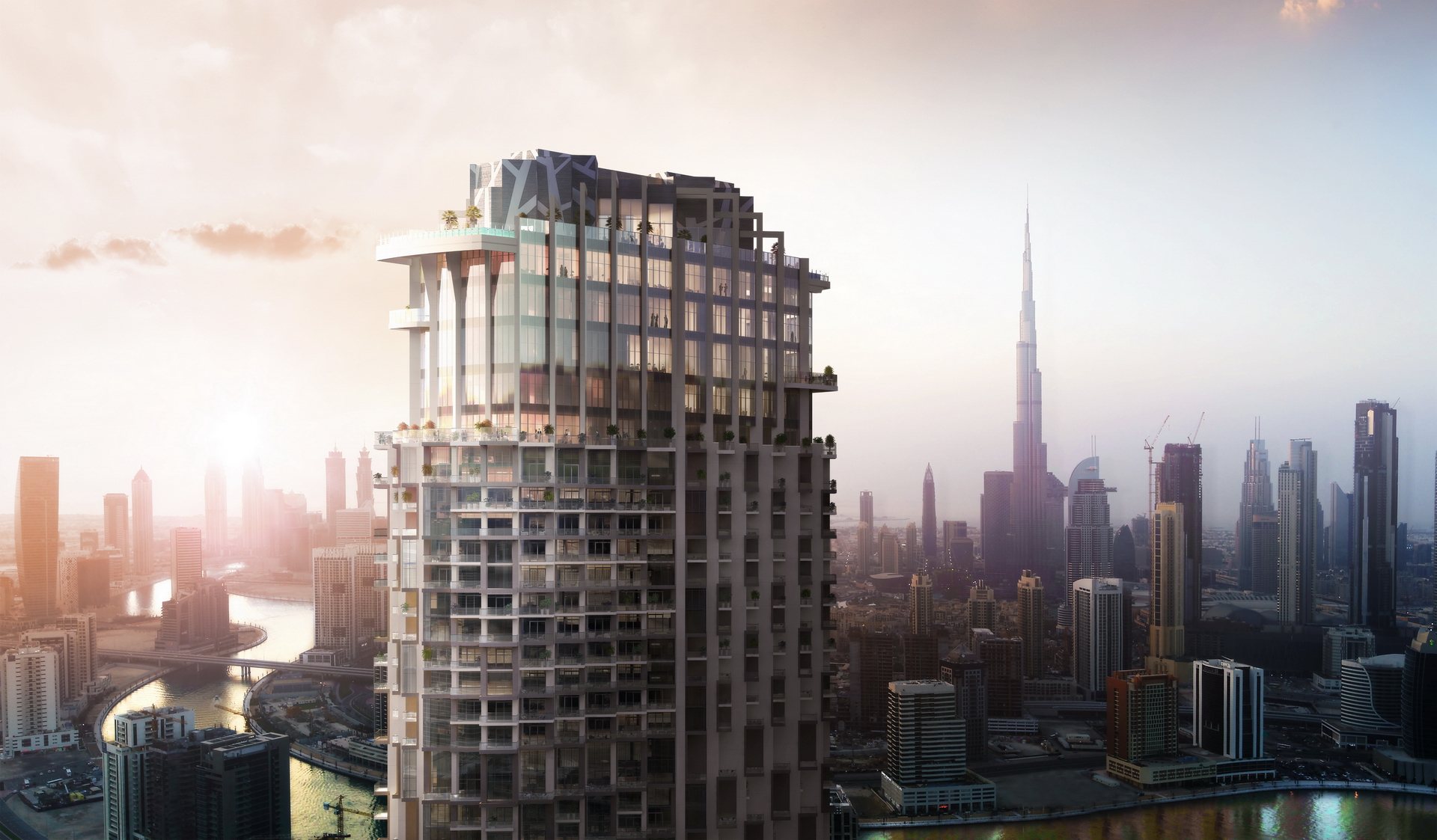 Rounded tower overlooking Dubai