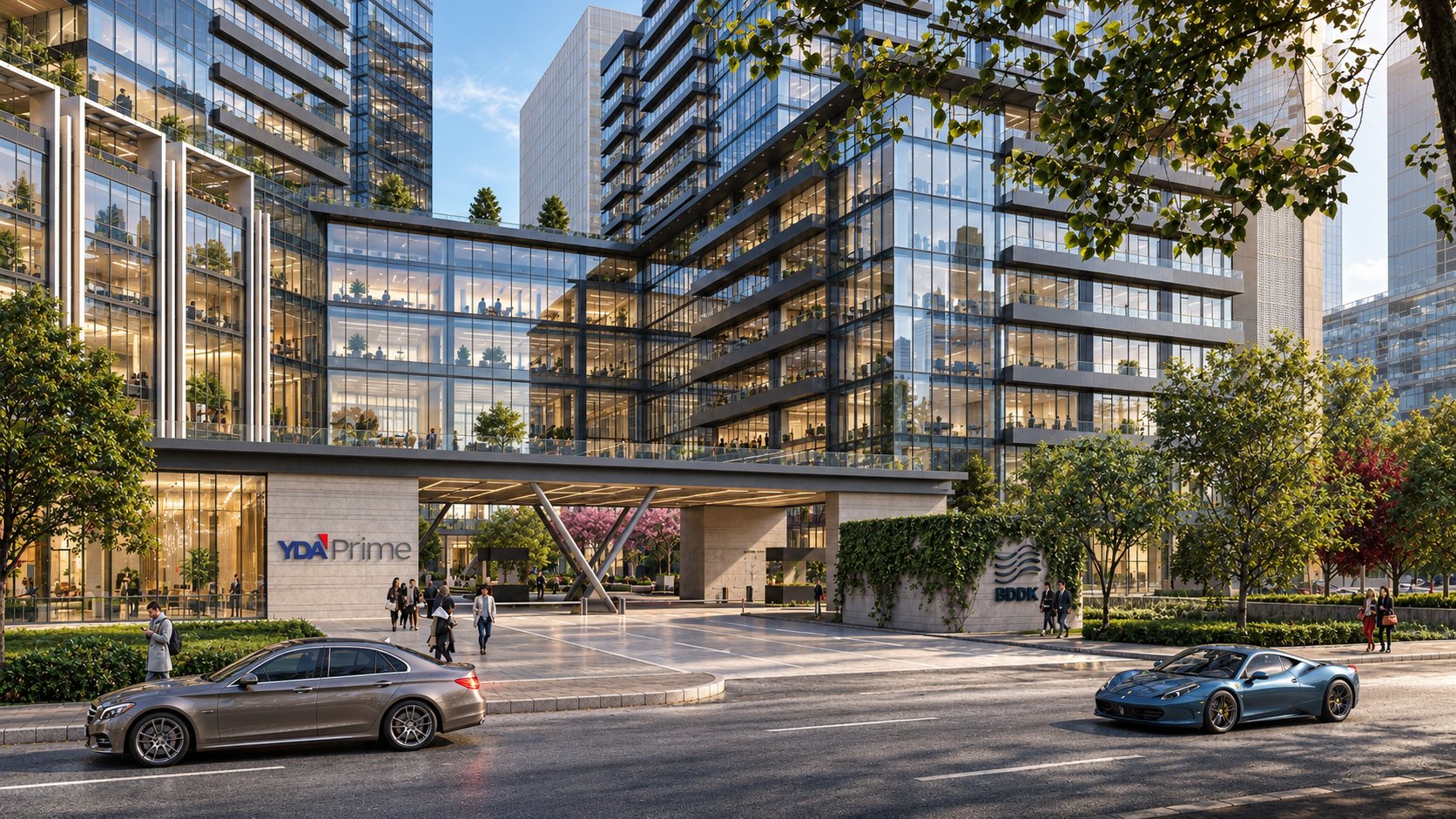 Glazed office entrance and street
