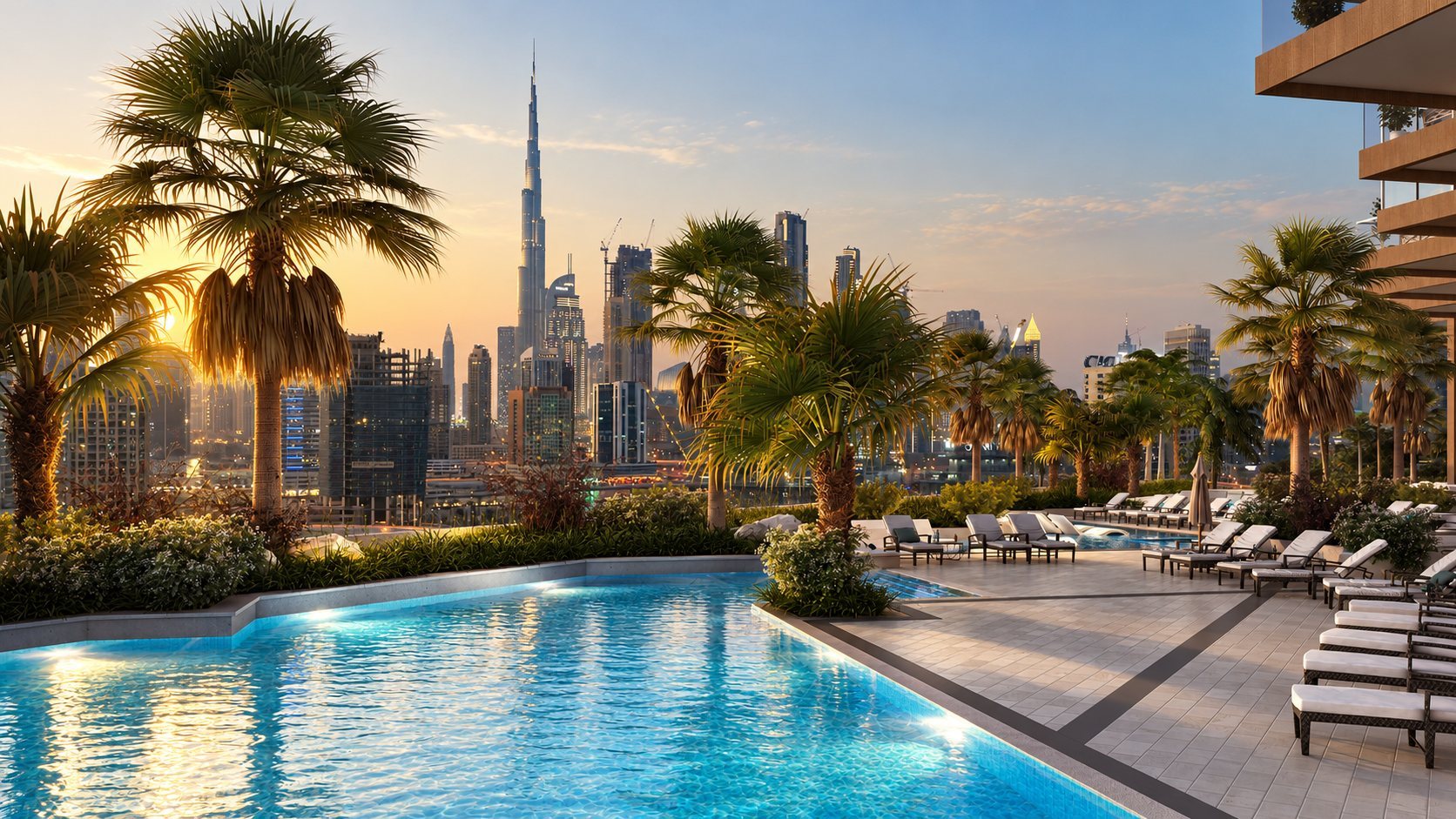 Pool terrace overlooking Dubai