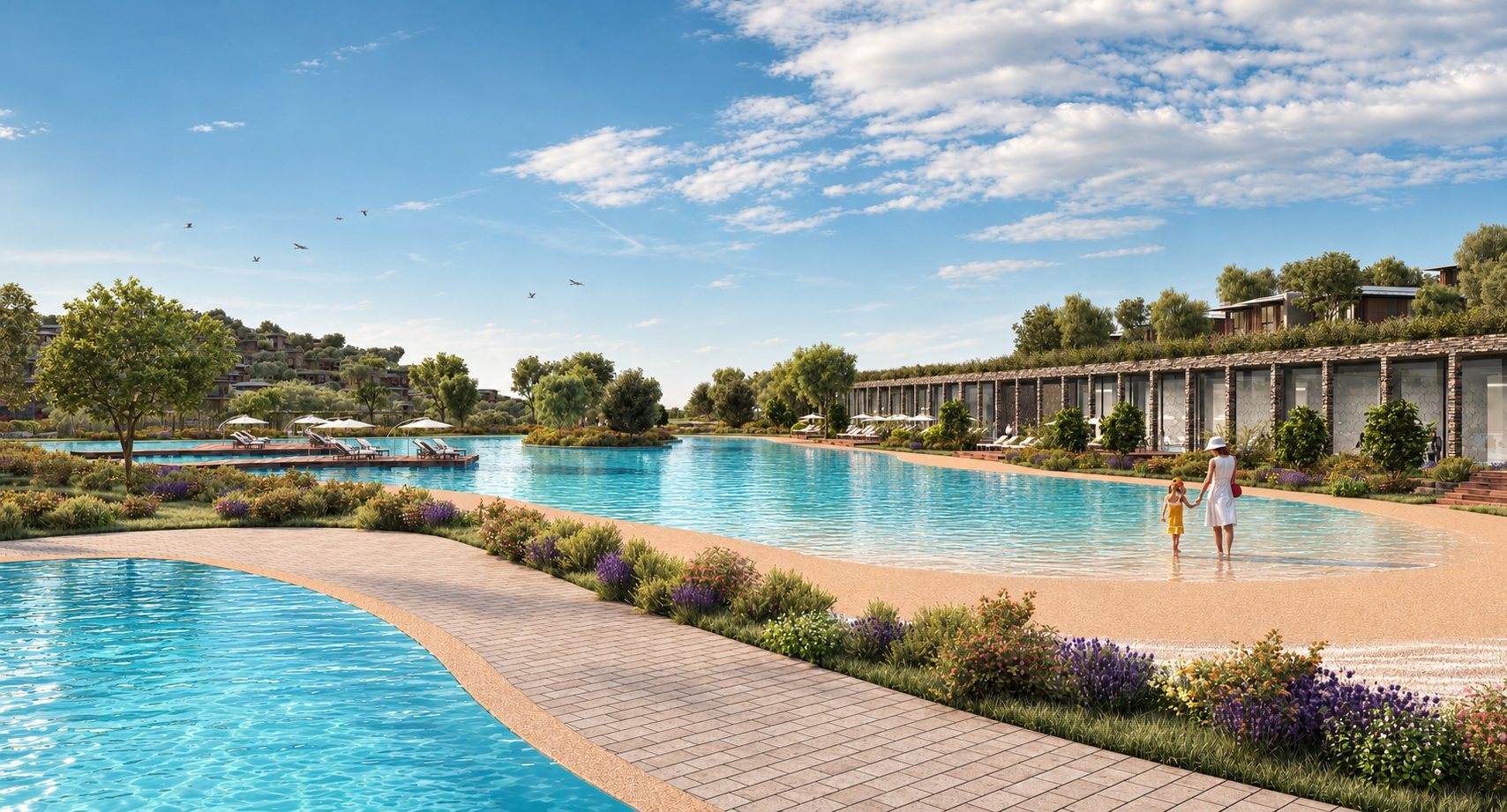 Outdoor pool and landscaped terraces