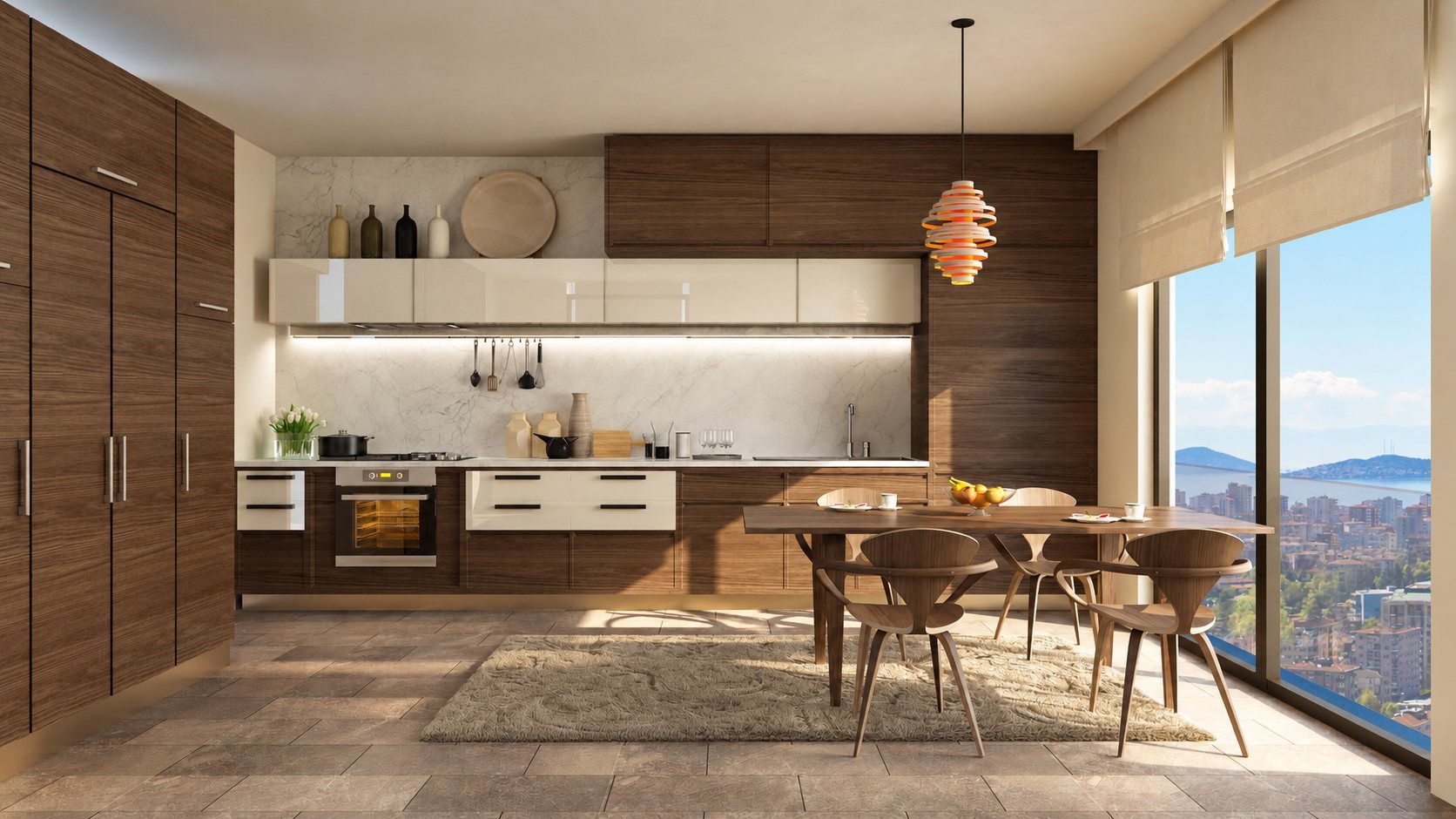Open-plan kitchen and dining room