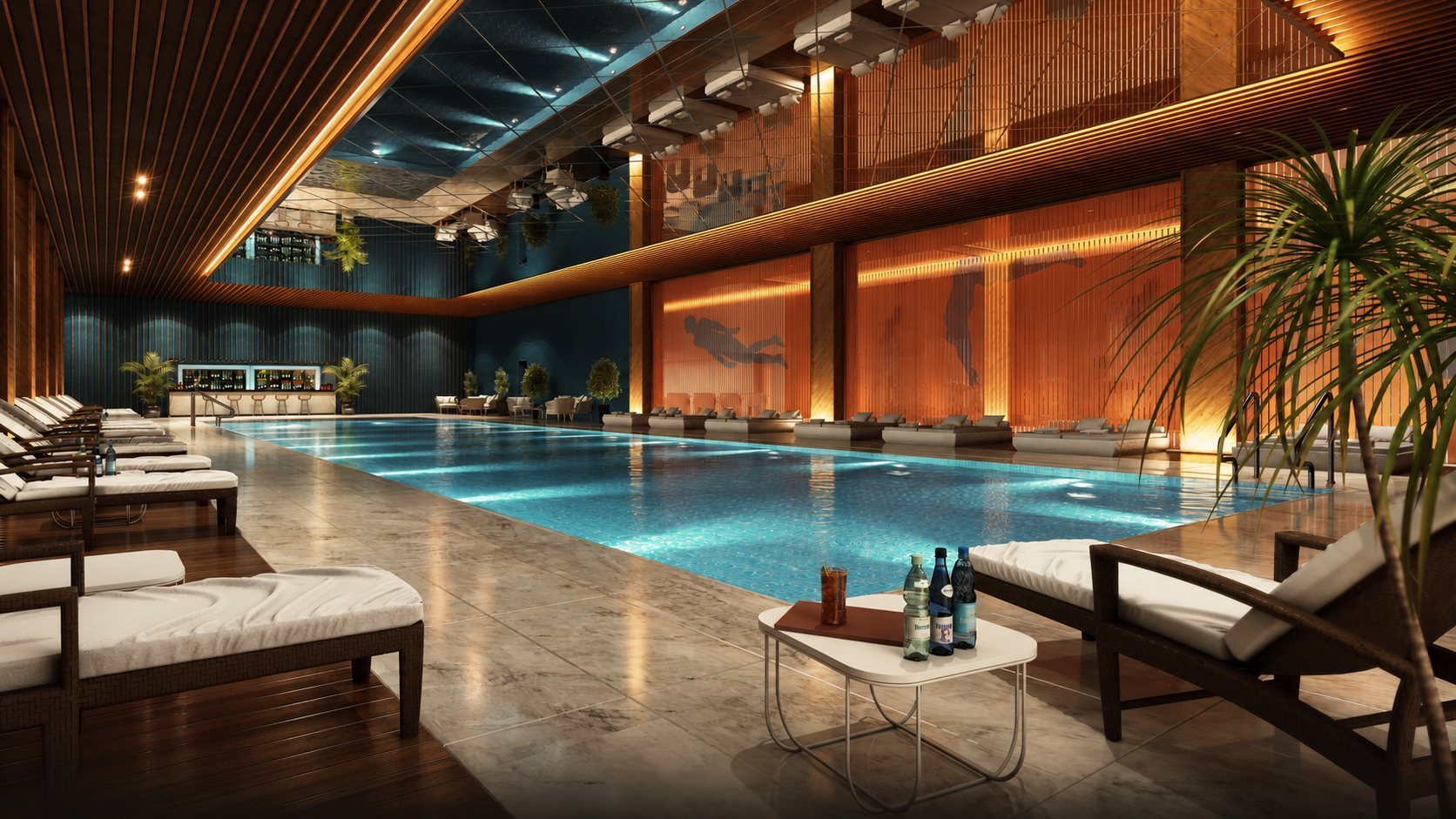 Indoor swimming pool and timber interiors